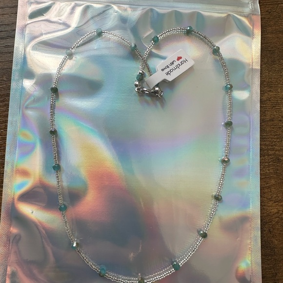 Chic Silver and Teal Beaded Necklace - Picture 3 of 3